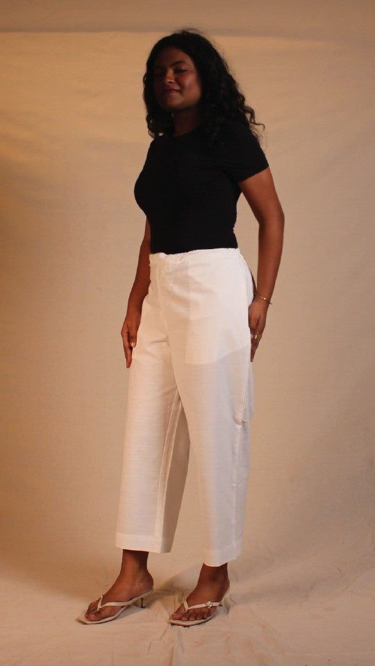 White Cotton Easy Pants for Women | Ray Ethnic