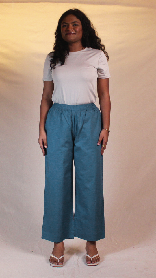 Women's Cotton Straight Pants with Pockets in Ink Blue | Ray Ethnic