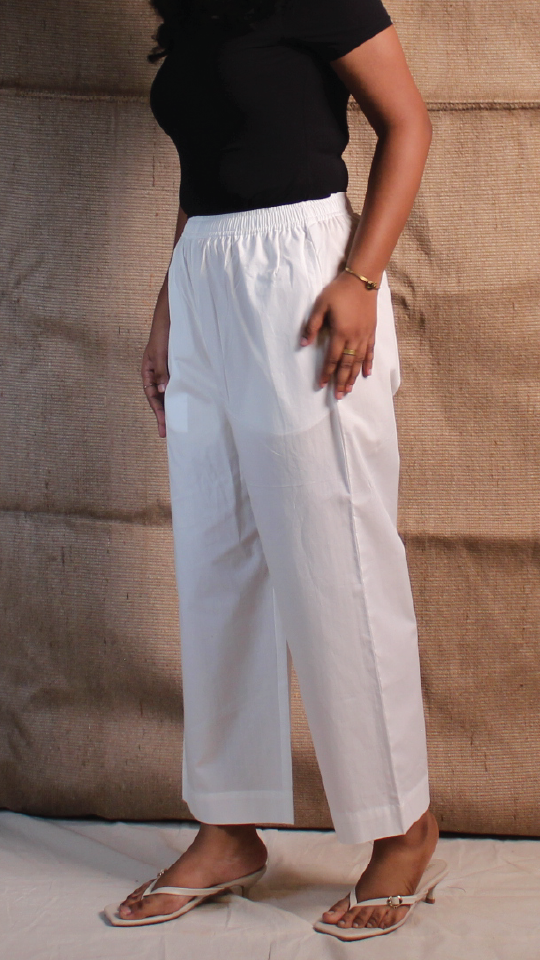 Women's Cotton Straight Pants with Pockets in Off White | Ray Ethnic