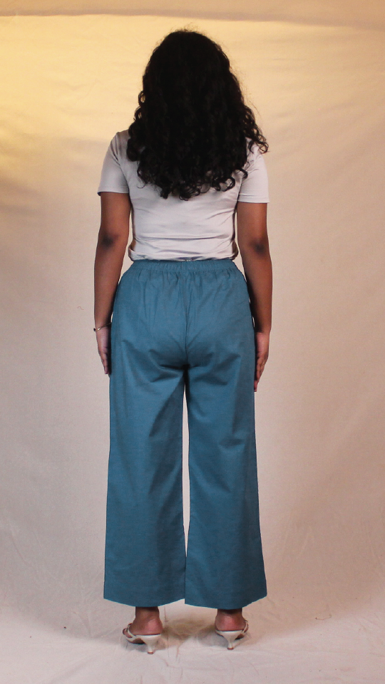 Women's Cotton Straight Pants with Pockets in Ink Blue | Ray Ethnic