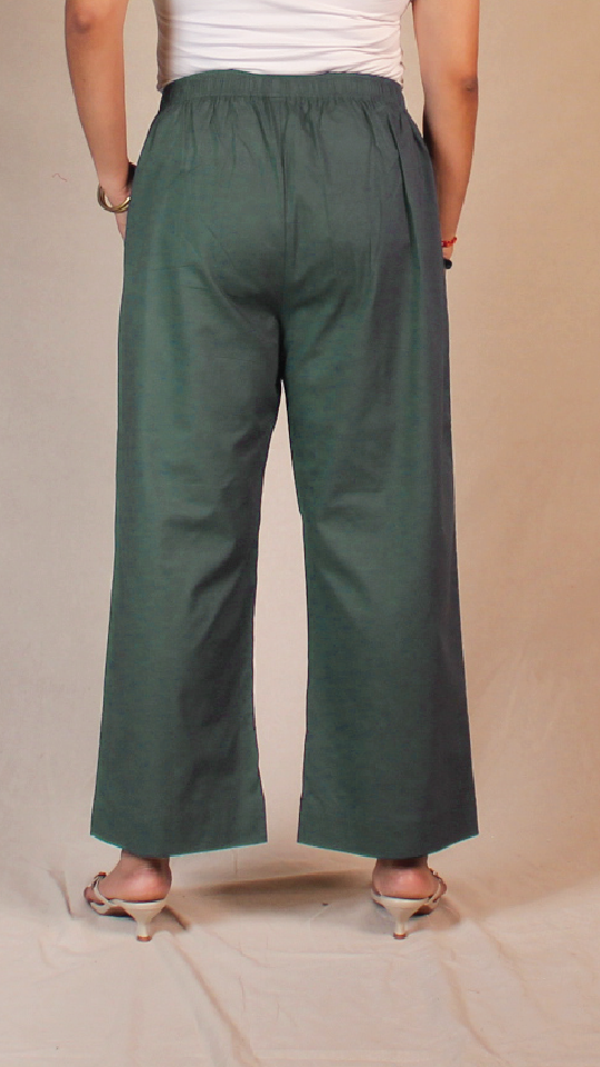Women's Cotton Straight Pants with Pockets in Blue | Ray Ethnic