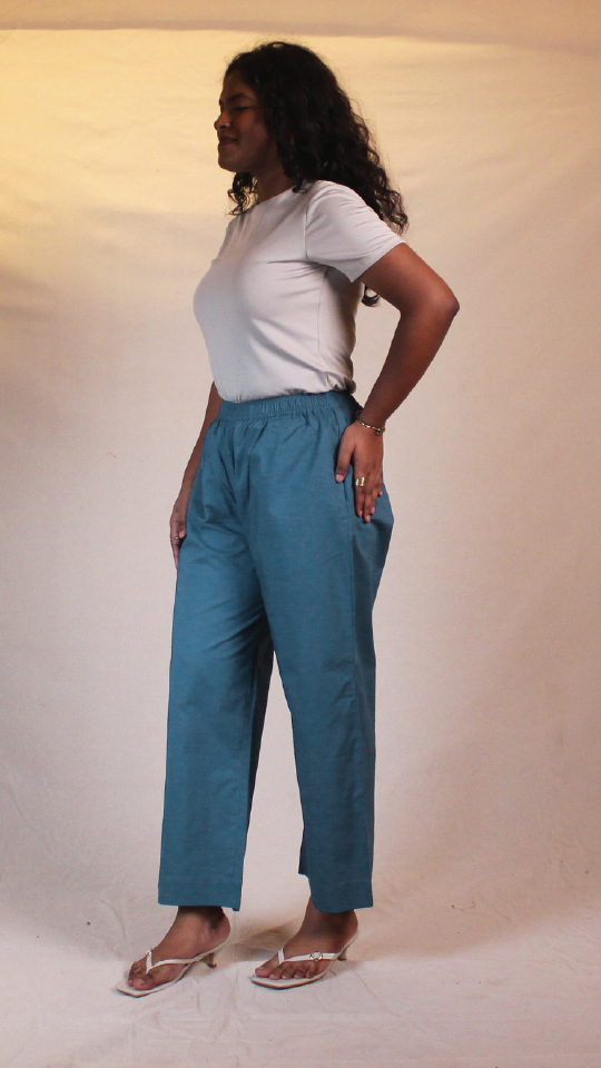 Women's Cotton Straight Pants with Pockets in Ink Blue | Ray Ethnic