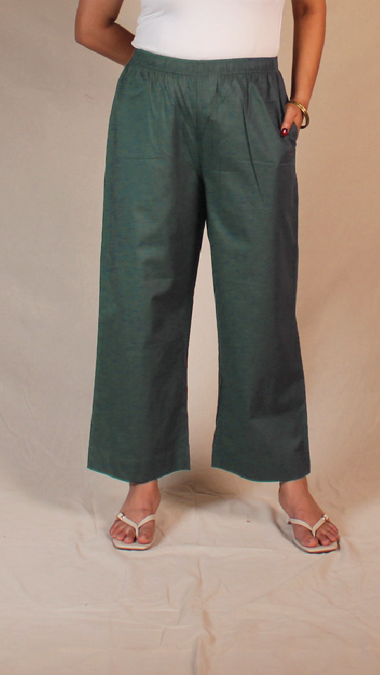 Women's Cotton Straight Pants with Pockets in Blue | Ray Ethnic