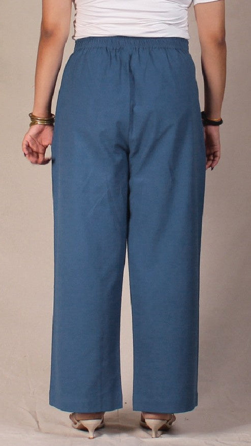 Blue Airy Cotton Straight Trousers for Women | Ray Ethnic