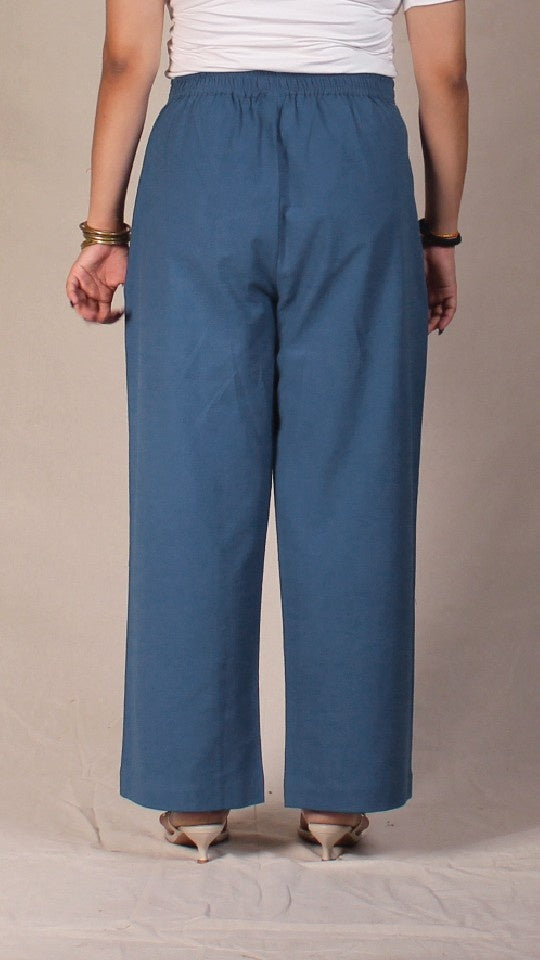 Blue Airy Cotton Straight Trousers for Women | Ray Ethnic