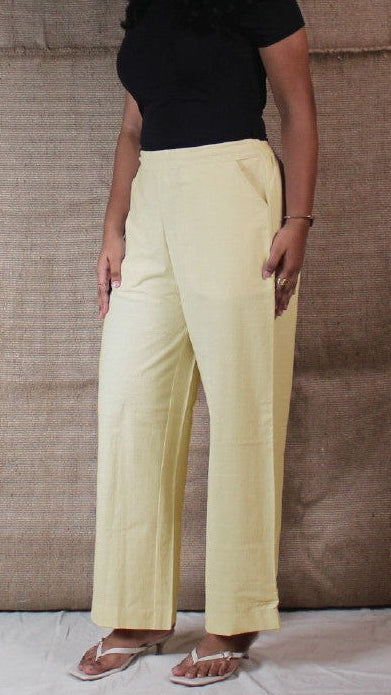 Natural Airy Cotton Straight Trousers for Women | Ray Ethnic