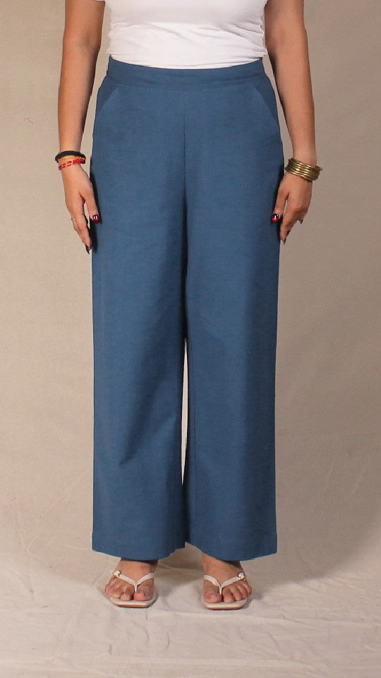 Blue Airy Cotton Straight Trousers for Women | Ray Ethnic
