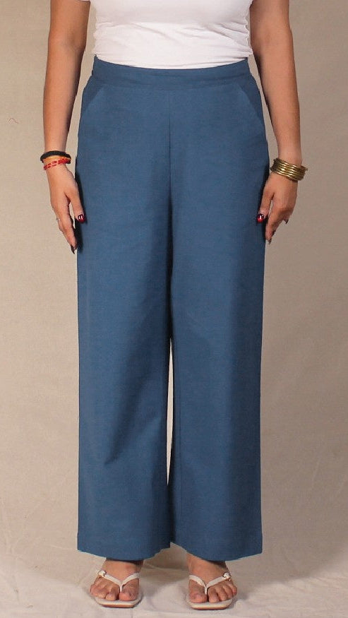 Blue Airy Cotton Straight Trousers for Women | Ray Ethnic