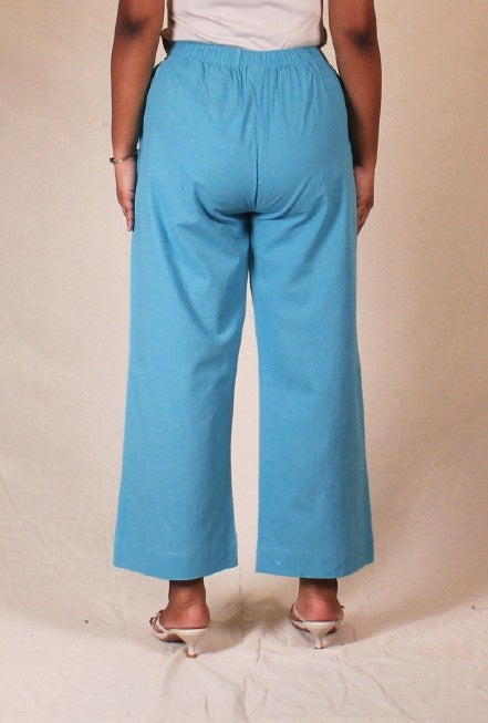 Aqua Blue Women's Cotton Straight Pants with Pockets | Ray Ethnic