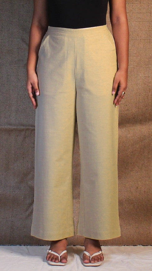Beige Airy Cotton Straight Trousers for Women | Ray Ethnic