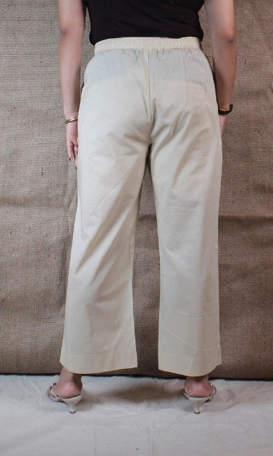 Beigi Solid Cotton Straight Pants with Pockets | Ray Ethnic