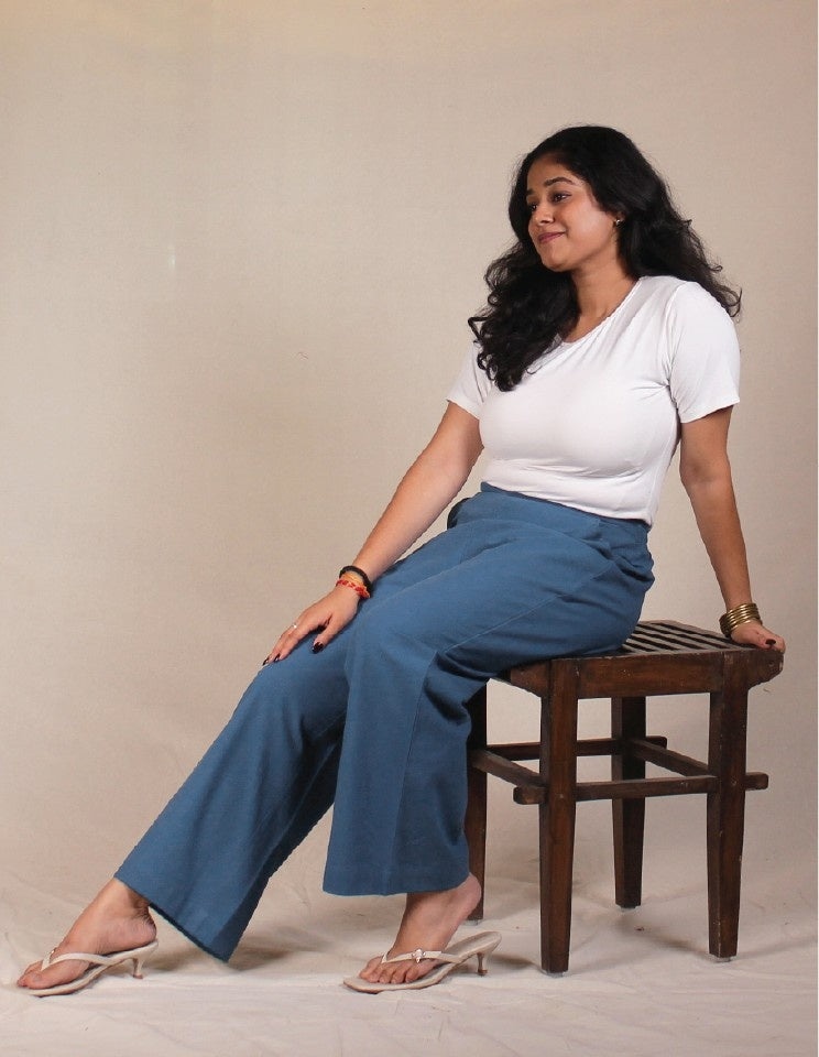 Blue Airy Cotton Straight Trousers for Women | Ray Ethnic