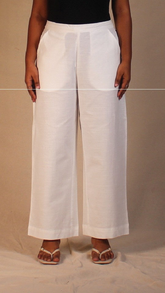 White Airy Cotton Straight Trousers for Women | Ray Ethnic