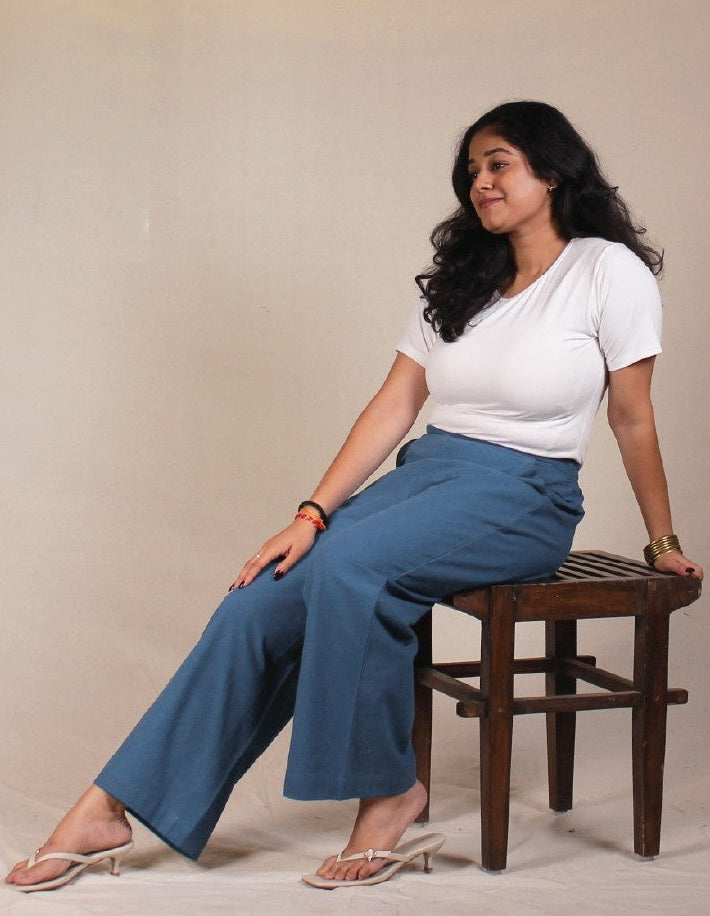 Blue Airy Cotton Straight Trousers for Women | Ray Ethnic