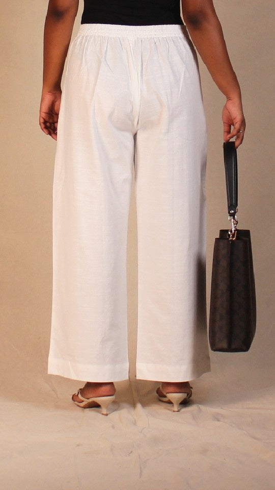 White Airy Cotton Straight Trousers for Women | Ray Ethnic