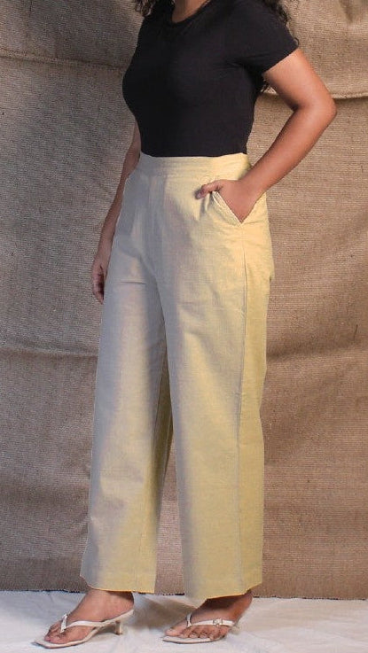 Beige Airy Cotton Straight Trousers for Women | Ray Ethnic