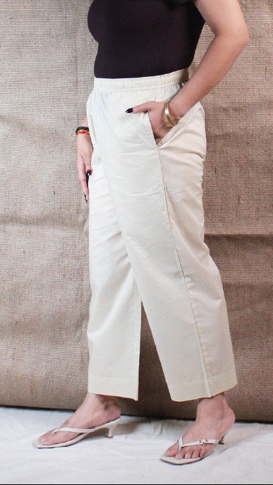 Beigi Solid Cotton Straight Pants with Pockets | Ray Ethnic