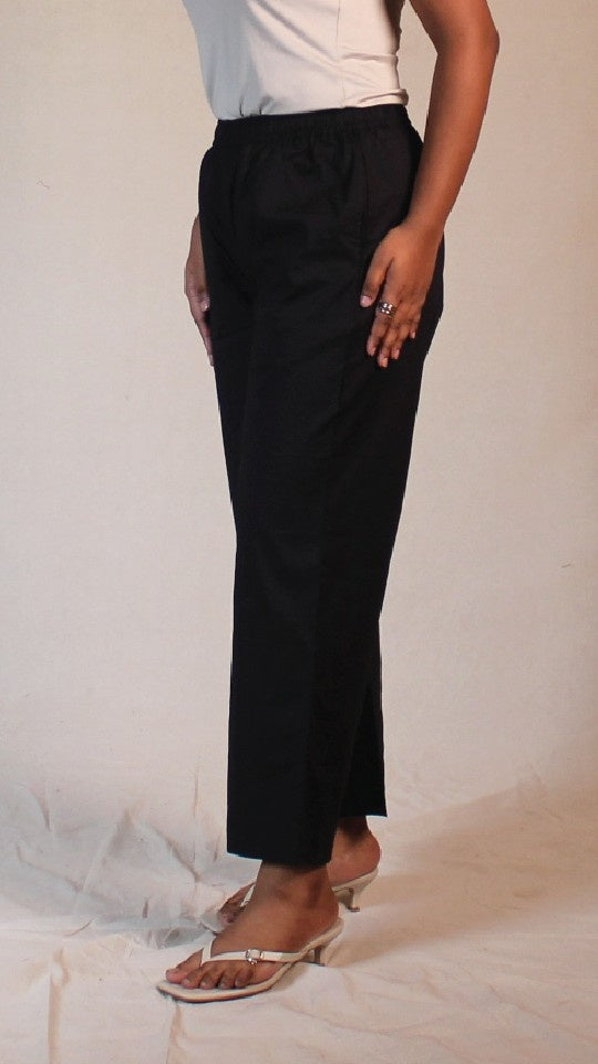 Women's Cotton Straight Pants with Pockets in Black | Ray Ethnic