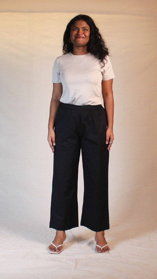 Women's Cotton Straight Pants with Pockets in Black | Ray Ethnic