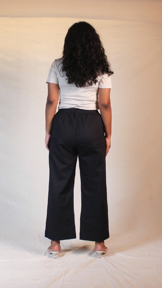 Women's Cotton Straight Pants with Pockets in Black | Ray Ethnic