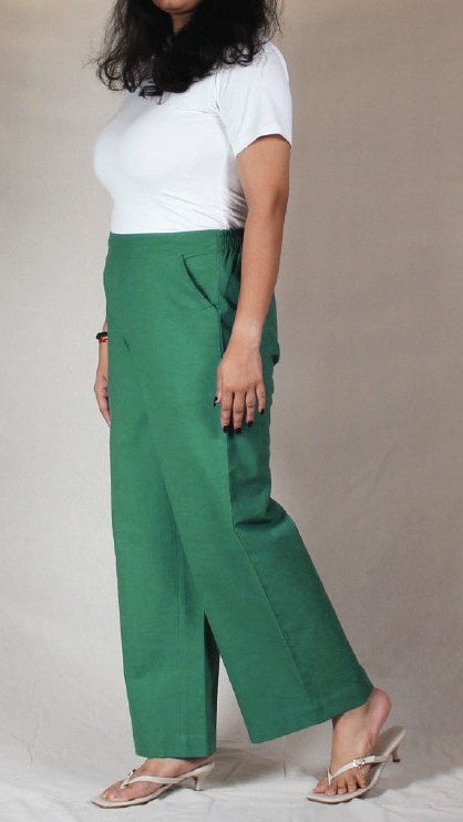 Turquoise Blue Airy Cotton Straight Trousers for Women | Ray Ethnic