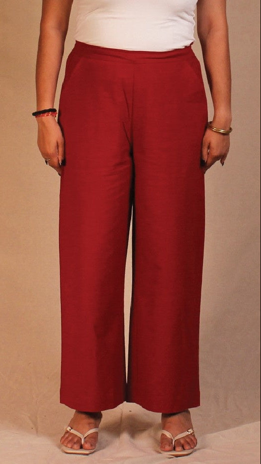 Maroon Airy Cotton Straight Trousers for Women | Ray Ethnic