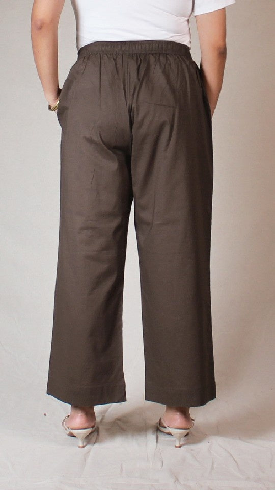 Brown Cotton Straight Pants with Pockets | Ray Ethnic