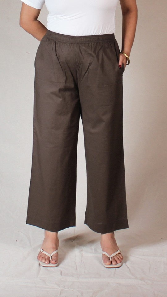 Brown Cotton Straight Pants with Pockets | Ray Ethnic