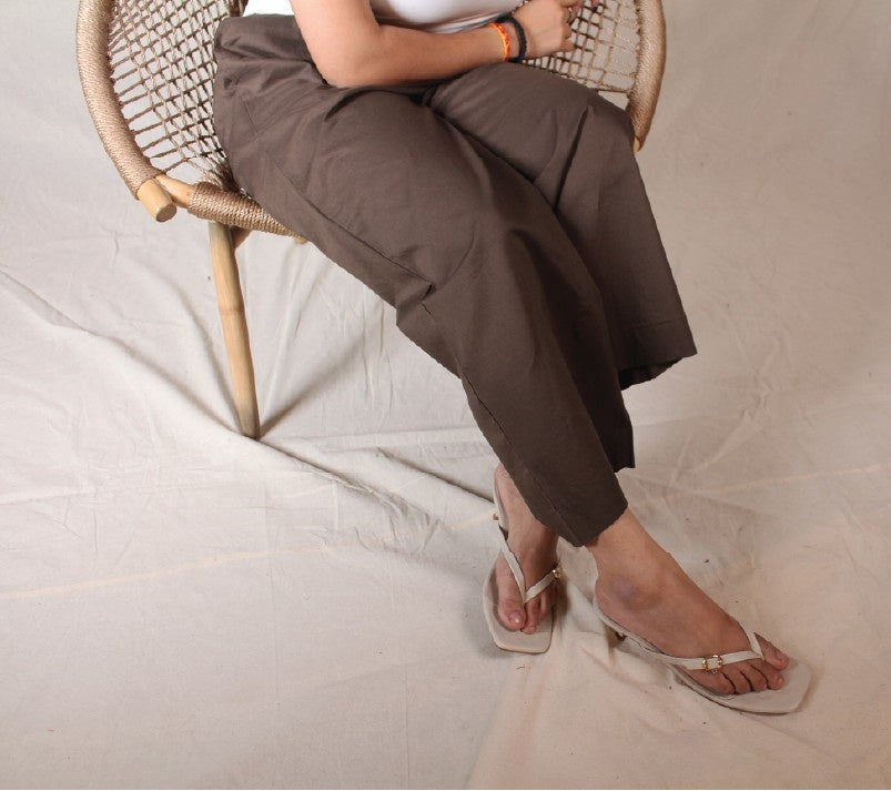 Brown Cotton Straight Pants with Pockets | Ray Ethnic