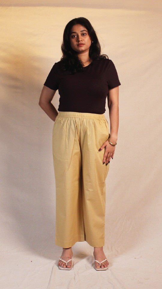 Dark Beigi Cotton Straight Pants for Women | Ray Ethnic
