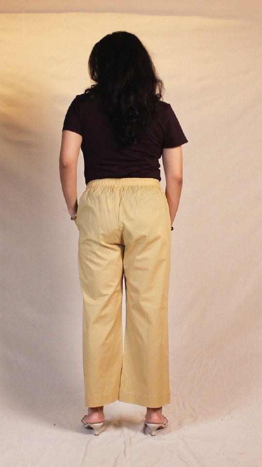 Dark Beigi Cotton Straight Pants for Women | Ray Ethnic