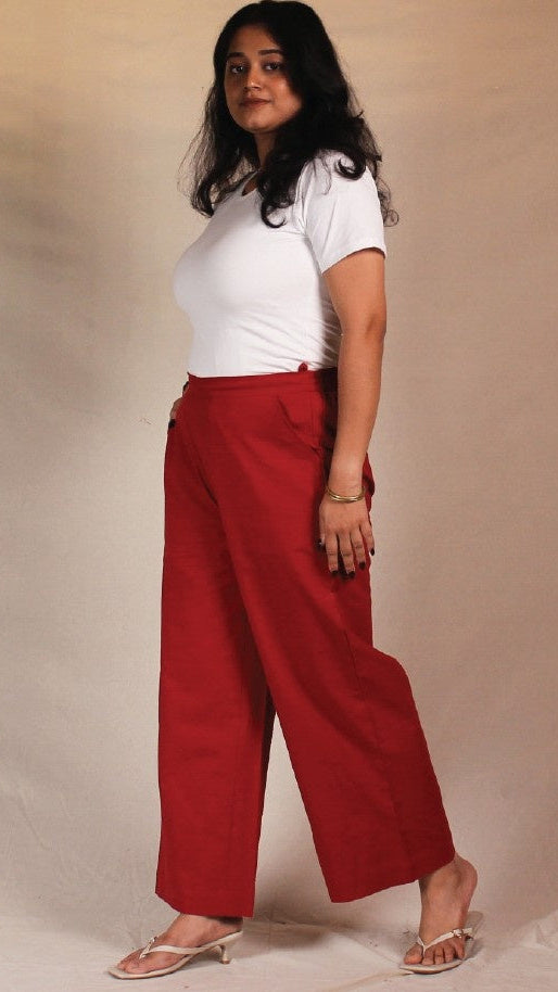 Maroon Airy Cotton Straight Trousers for Women | Ray Ethnic