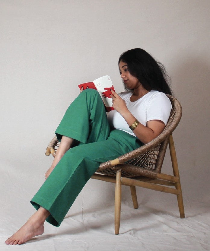 Turquoise Blue Airy Cotton Straight Trousers for Women | Ray Ethnic