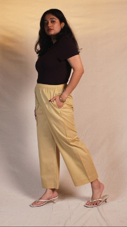 Dark Beigi Cotton Straight Pants for Women | Ray Ethnic
