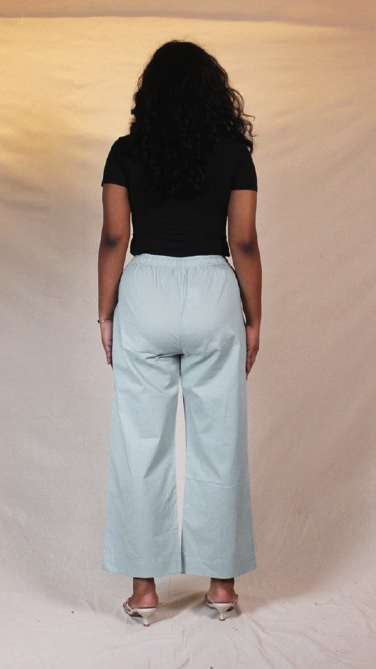 Sea Green Women's Solid Cotton Straight Pants with Pockets | Ray Ethnic