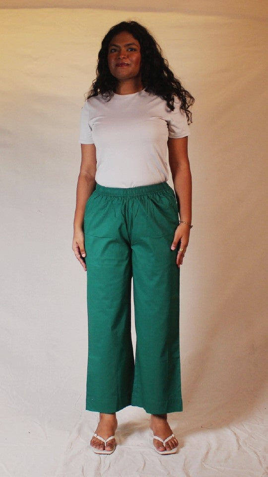 Forest Green Cotton Straight Pants for Women | Ray Ethnic