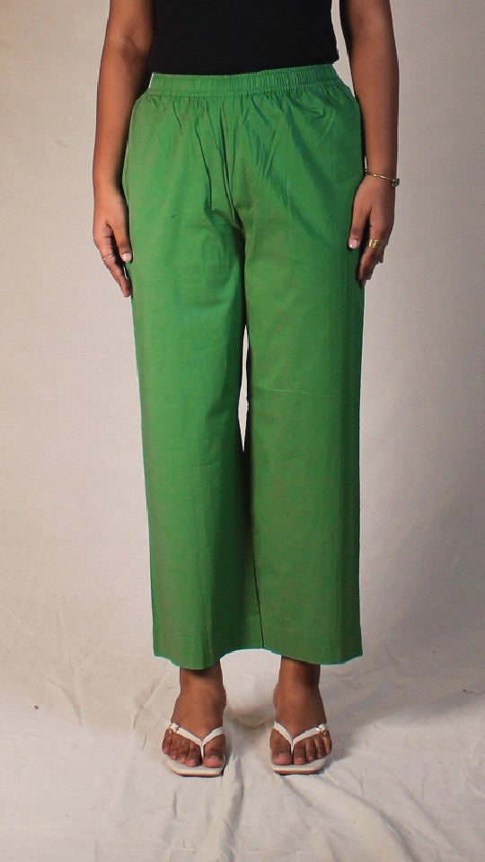 Green Cotton Straight Pants with Pockets | Ray Ethnic