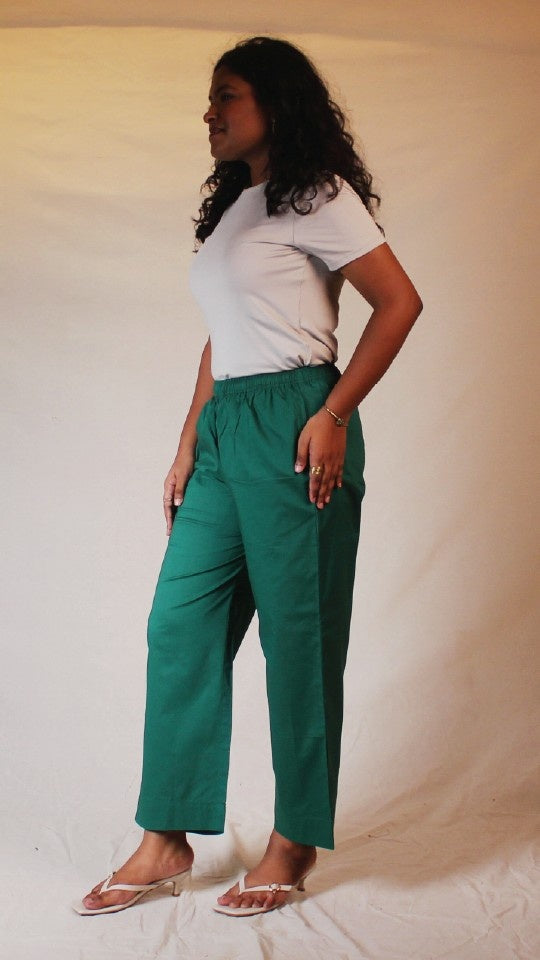 Forest Green Cotton Straight Pants for Women | Ray Ethnic