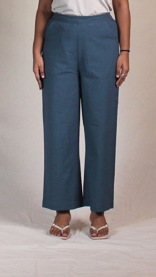Blue Airy Cotton Straight Trousers for Women | Ray Ethnic