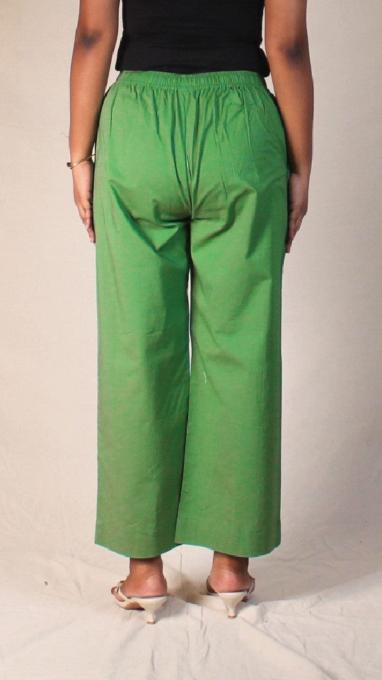 Green Cotton Straight Pants with Pockets | Ray Ethnic