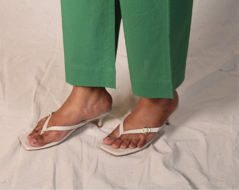Green Cotton Straight Pants with Pockets | Ray Ethnic