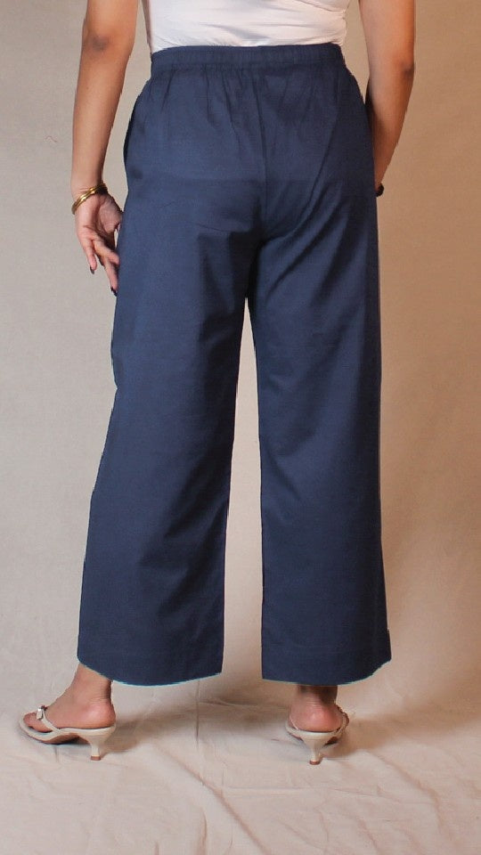 Indigo Blue Cotton Straight Pants for Women | Ray Ethnic