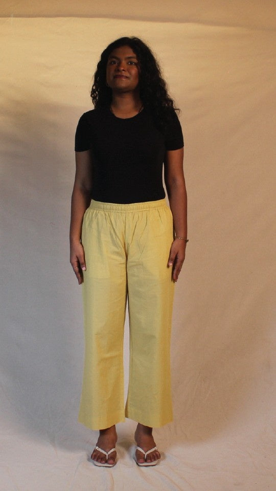 Women's Cotton Straight Pants with Pockets in Yellow | Ray Ethnic