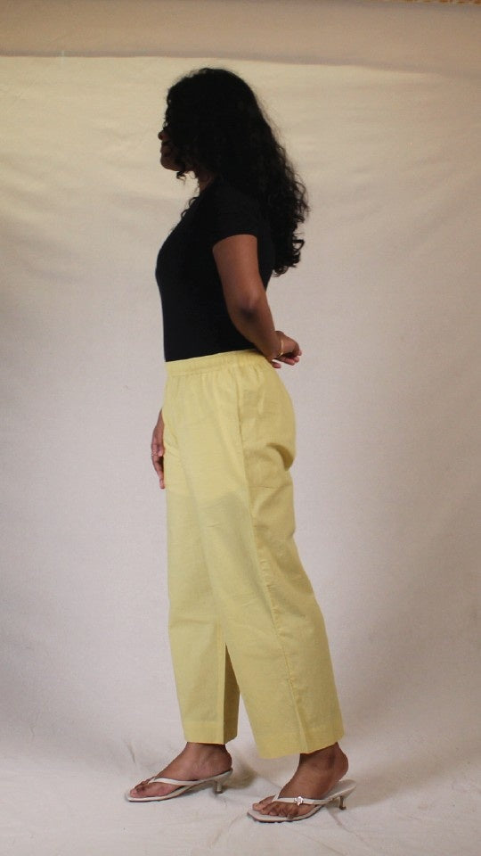 Women's Cotton Straight Pants with Pockets in Yellow | Ray Ethnic