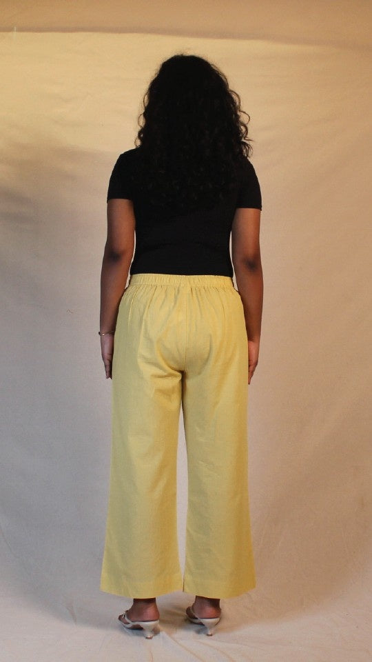 Women's Cotton Straight Pants with Pockets in Yellow | Ray Ethnic