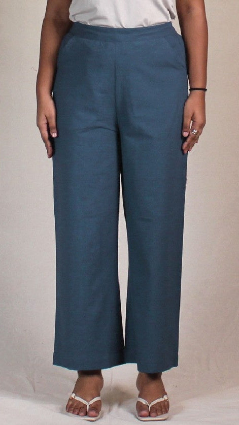 Blue Airy Cotton Straight Trousers for Women | Ray Ethnic