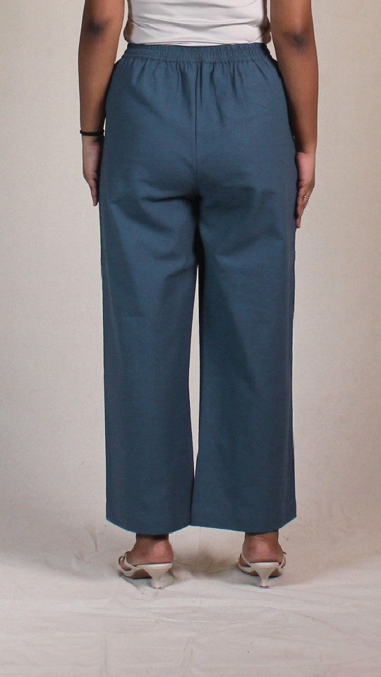Blue Airy Cotton Straight Trousers for Women | Ray Ethnic