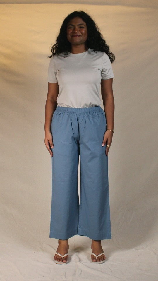 Blue Cotton Straight Pants for Women | Ray Ethnic
