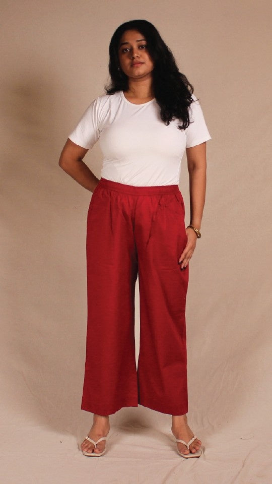 Maroon Women's Cotton Straight Pants with Pockets | Ray Ethnic