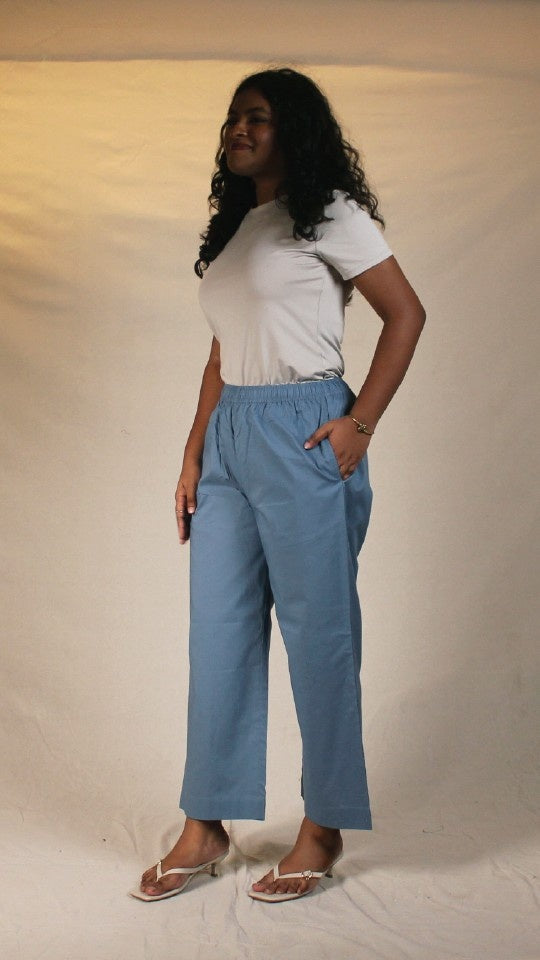 Blue Cotton Straight Pants for Women | Ray Ethnic